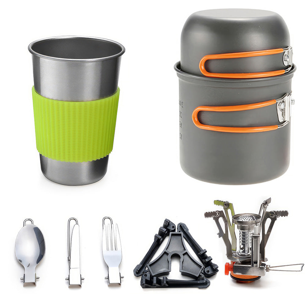 Camping Pot and Pan Set with Mini Backpacking Stove