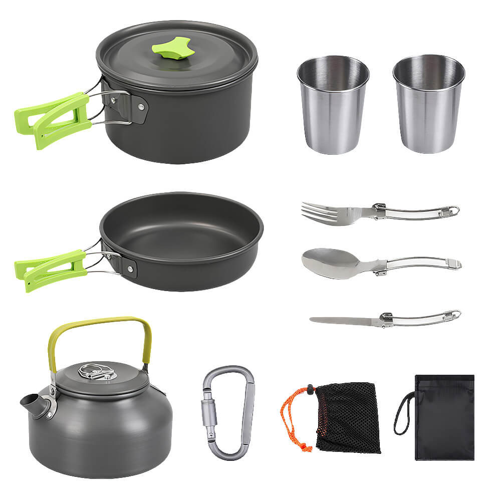 Portable Collapsible Camping Pot Set with 2 Cups and Utensils