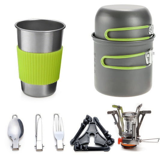 Camping Pot and Pan Set with Mini Backpacking Stove