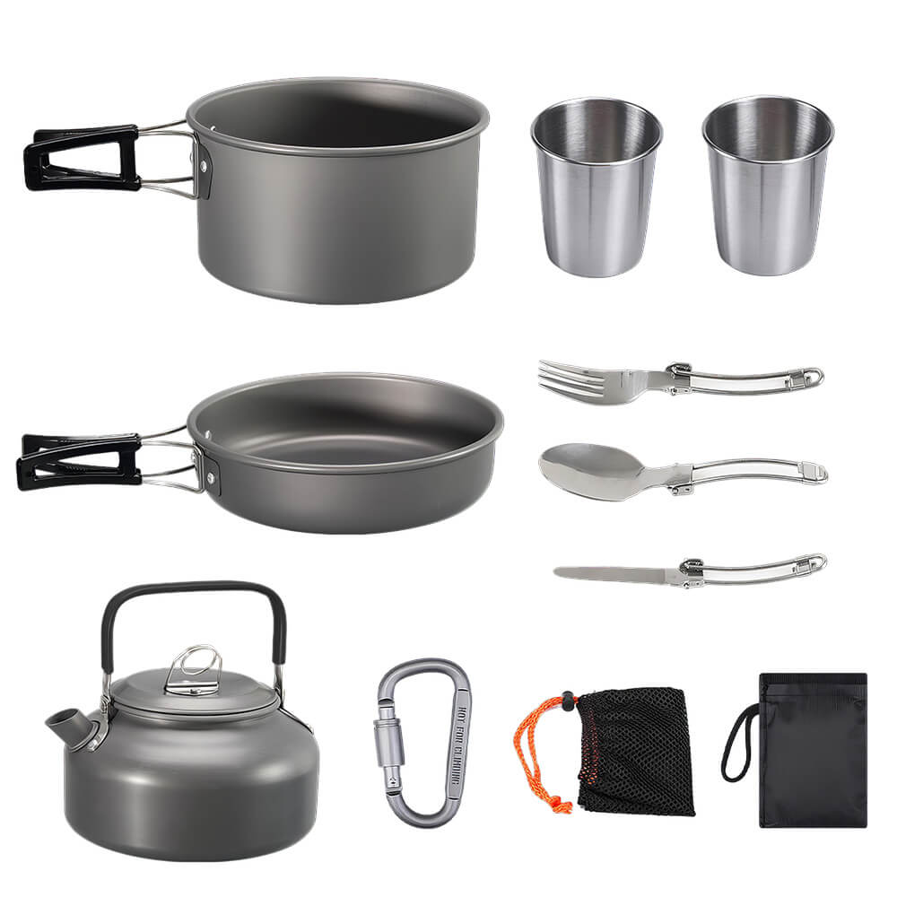 Portable Collapsible Camping Pot Set with 2 Cups and Utensils