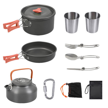 Portable Collapsible Camping Pot Set with 2 Cups and Utensils